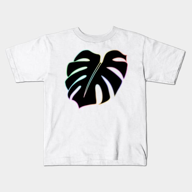 Pastel Holographic Monstera Deliciosa leaf - black Kids T-Shirt by JuneNostalgia